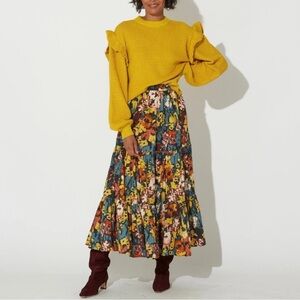 Cleobella Freya Ankle Skirt Monet Multi Floral Print Women's Size XS